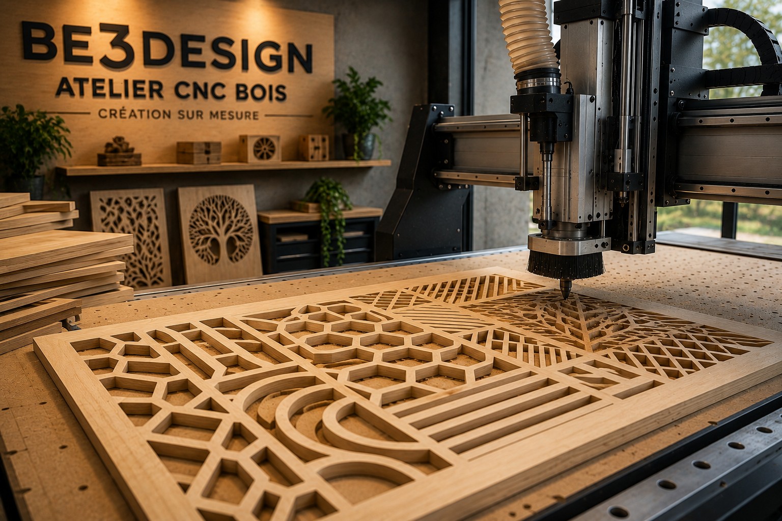 Découpe CNC bois sur panneau avec finition propre