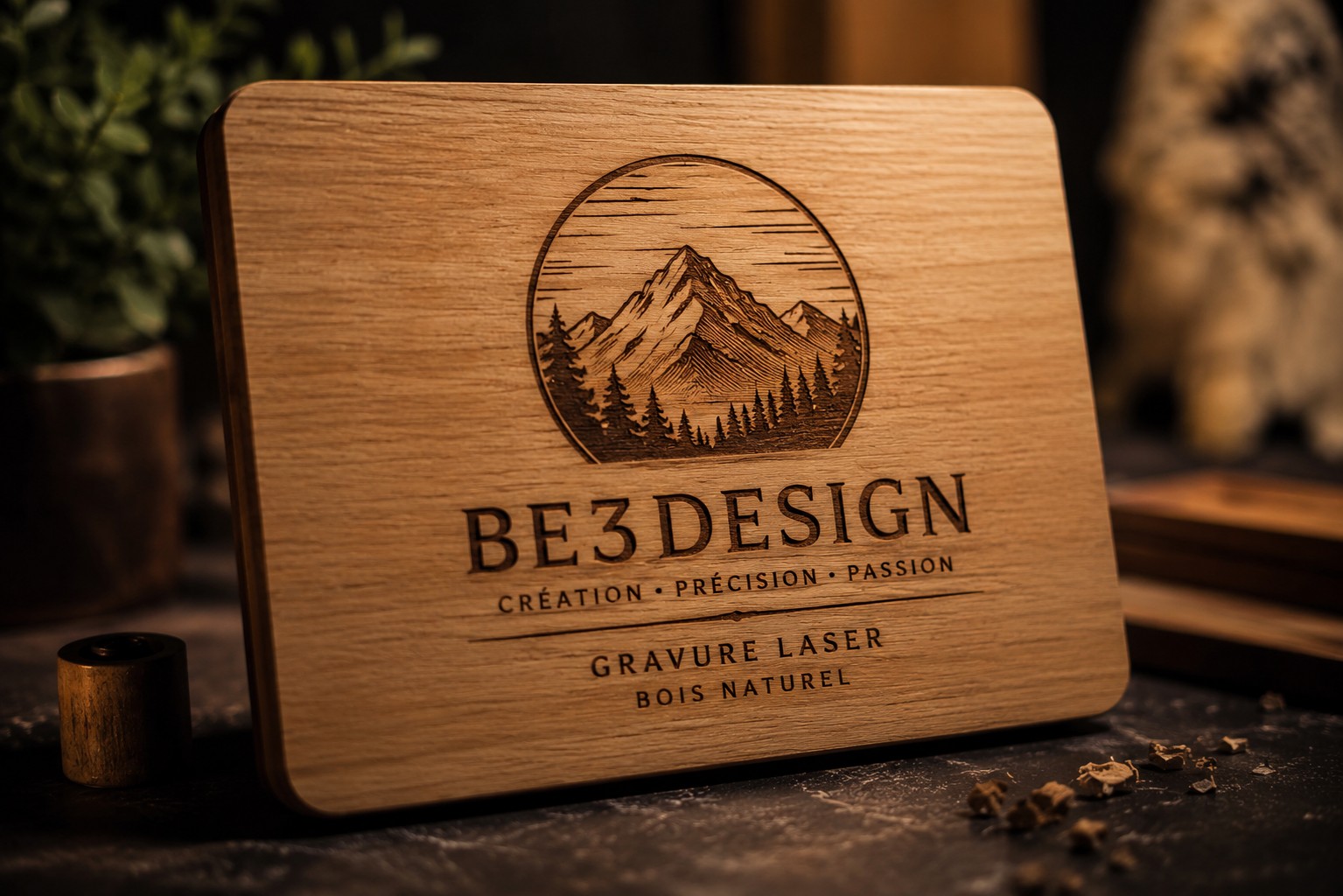 Gravure laser sur bois avec détail précis